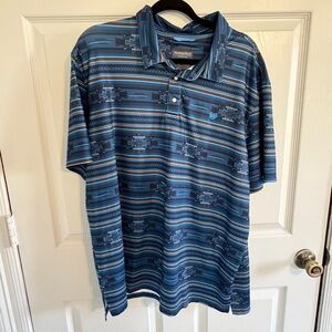 Panhandle Western Aztec Performance Polo Shirt XL Blue Southwestern Rodeo Cowboy